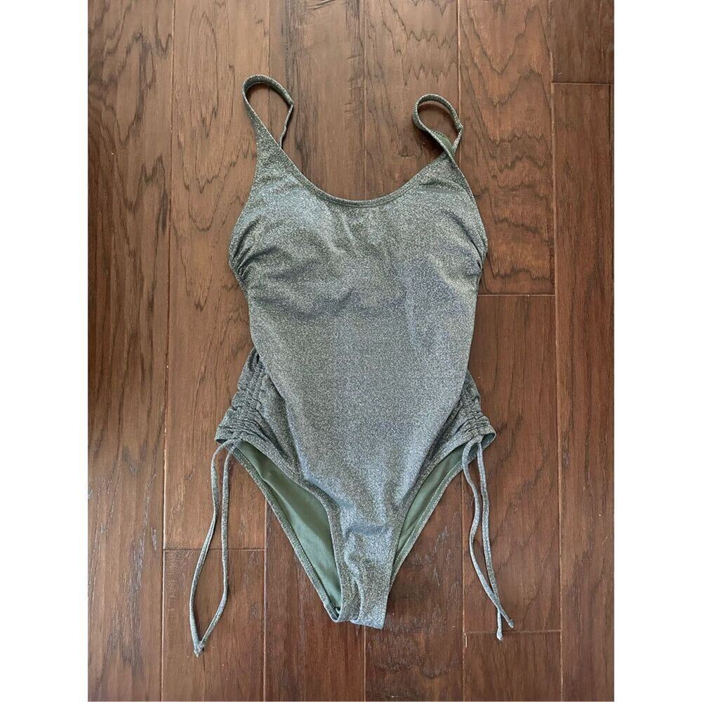 Xhilaration Shimmer Green Side Tie One Piece Adjustable Swimsuit size Medium